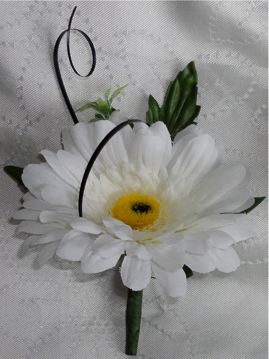 White Silk Gerbera Buttonhole